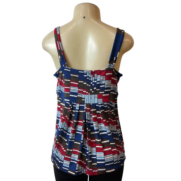 BCBG Maxazria Womens Red White Blue Geo Print Sleeveless Stretch Tank Top Sz L - Picture 3 of 6